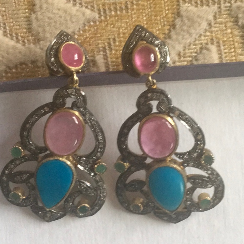 Beautiful silver earrings  with natural stones gold plated